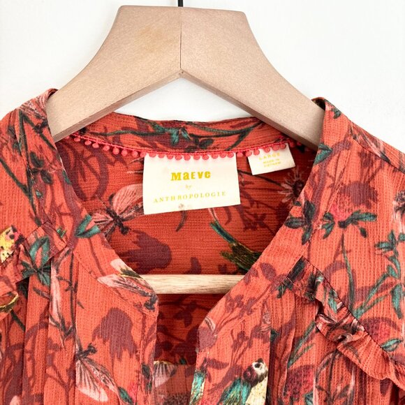 Maeve by Anthropologie rust orange with birds button down top - Picture 2 of 5